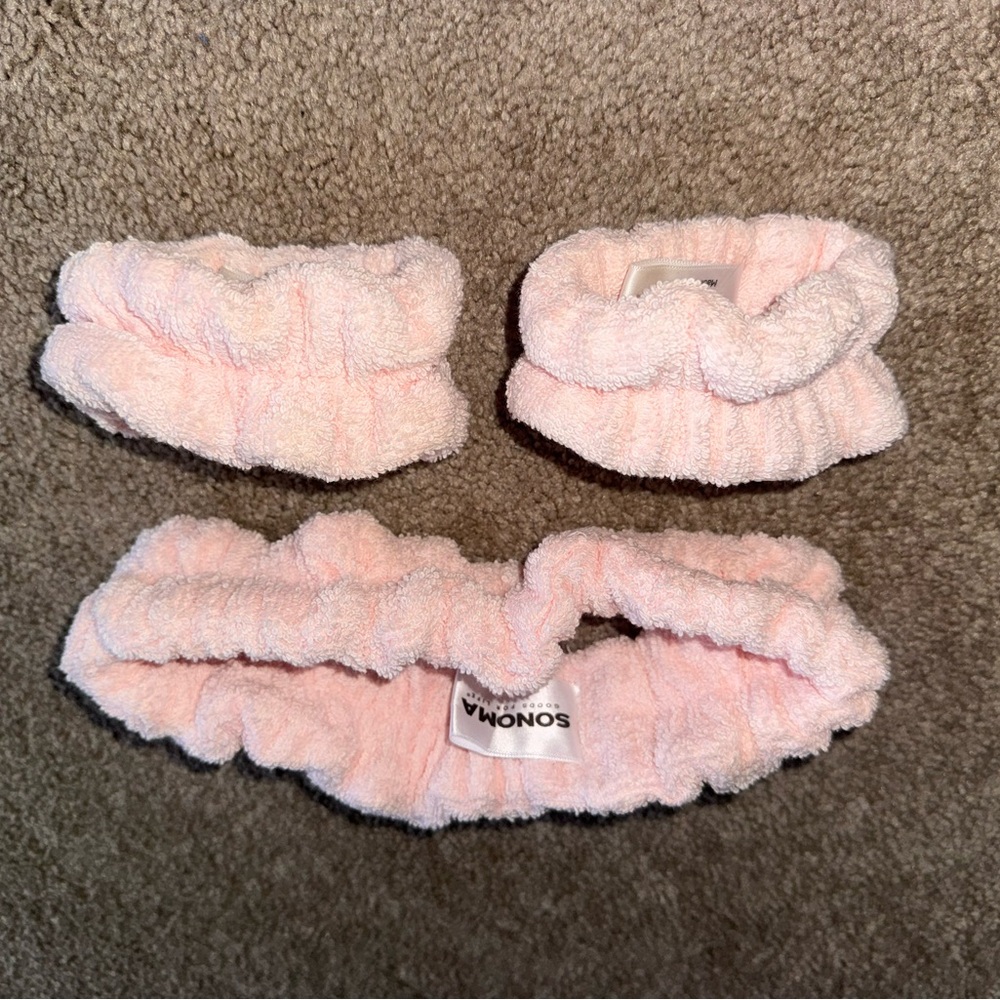 Sonoma Pink Plush Spa Headband & Wristband Set - 3pc - New
